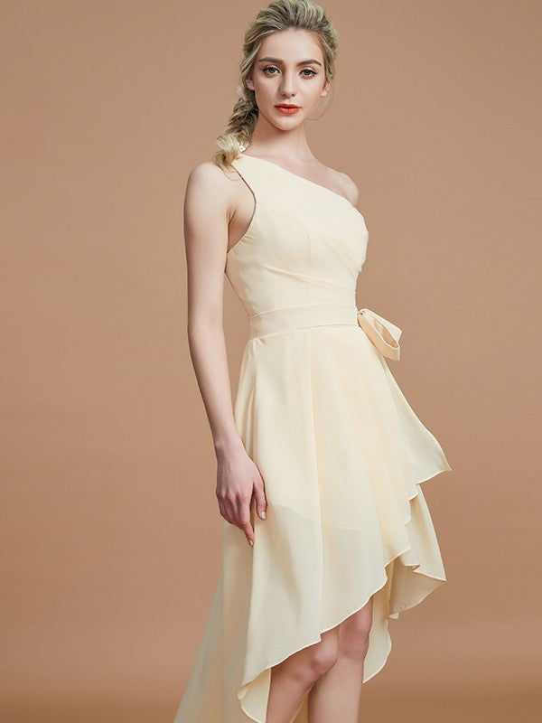 Wholesale A-Line/Princess One-Shoulder Sleeveless Layers Asymmetrical Chiffon Bridesmaid Dresses